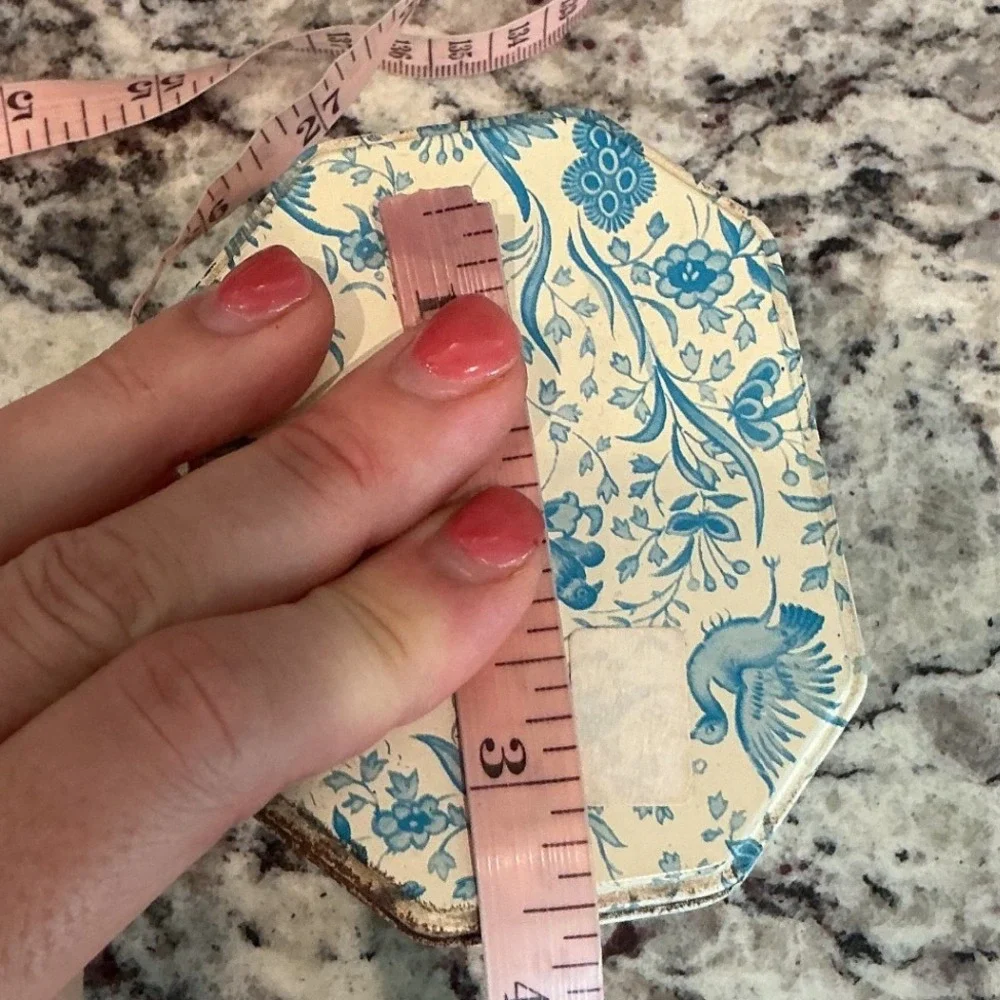 Vintage Elite Tin Toile Trinket Box Blue White Floral Bird Gift French Country